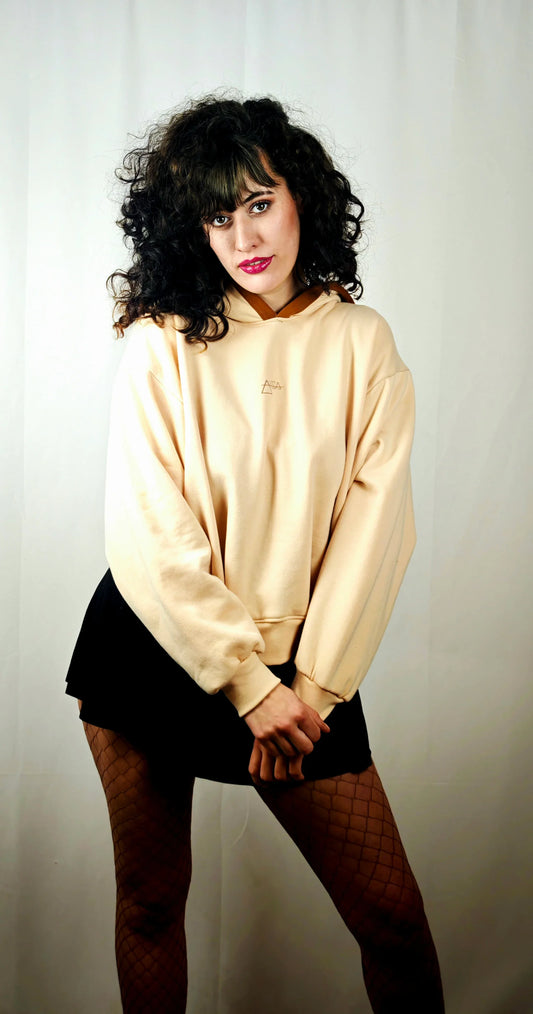 Sudadera Oversize Beige Artesanal - Algodón Felpa con Capucha Hecha a Mano | Aysa Atelier