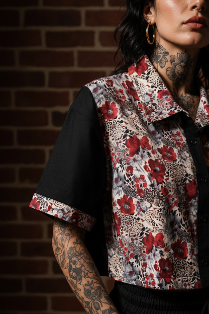 Camisa Art Rose - Cropped Floral Artesanal Hecha a Mano