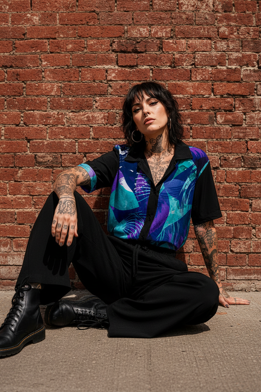 Camisa 80's Blue - Sentada