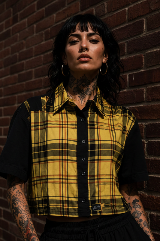 Camisa Cropped Tartan Yellow | Aysa Atelier