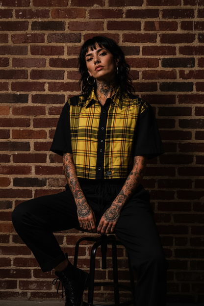 Camisa Cropped Tartan Yellow | Aysa Atelier