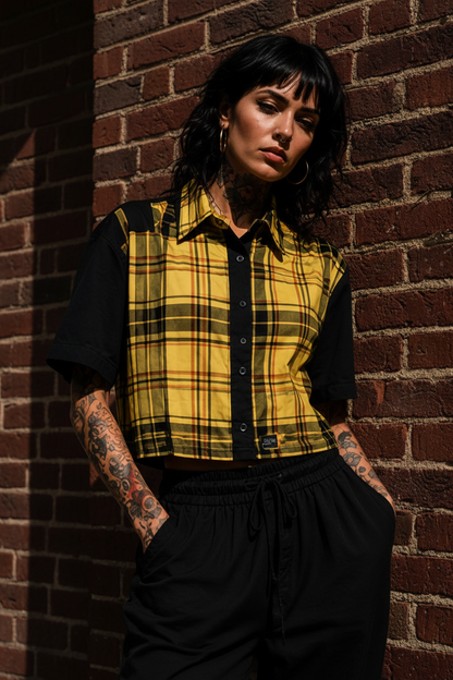 Camisa Cropped Tartan Yellow | Aysa Atelier
