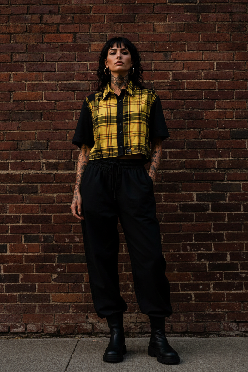 Camisa Cropped Tartan Yellow | Aysa Atelier