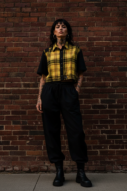 Camisa Cropped Tartan Yellow | Aysa Atelier