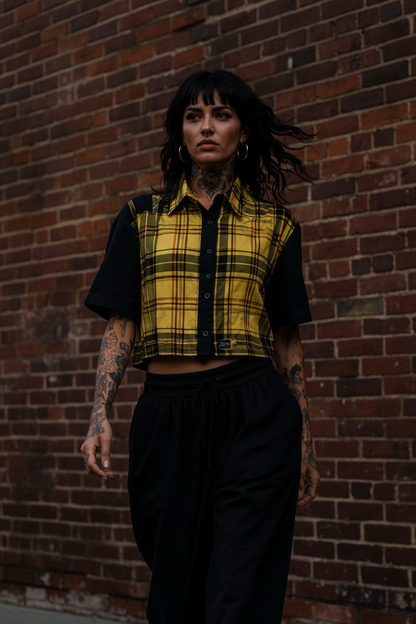 Camisa Cropped Tartan Yellow | Aysa Atelier