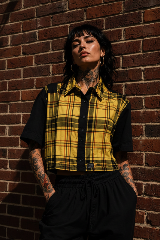 Camisa Cropped Tartan Yellow | Aysa Atelier