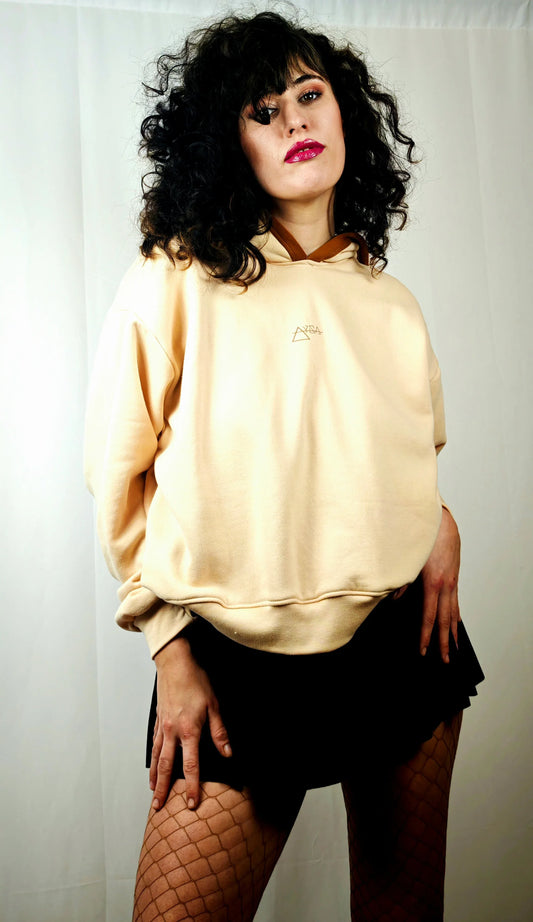 Sudadera Oversize Beige Artesanal - Algodón Felpa con Capucha Hecha a Mano | Aysa Atelier