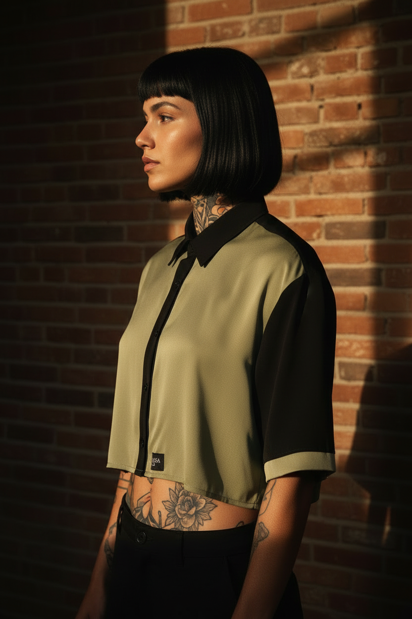 Camisa crooped olive